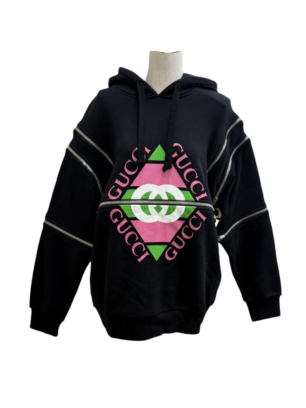 Gucci Cotton 100% Zip Design Logo Hoodie Black XS